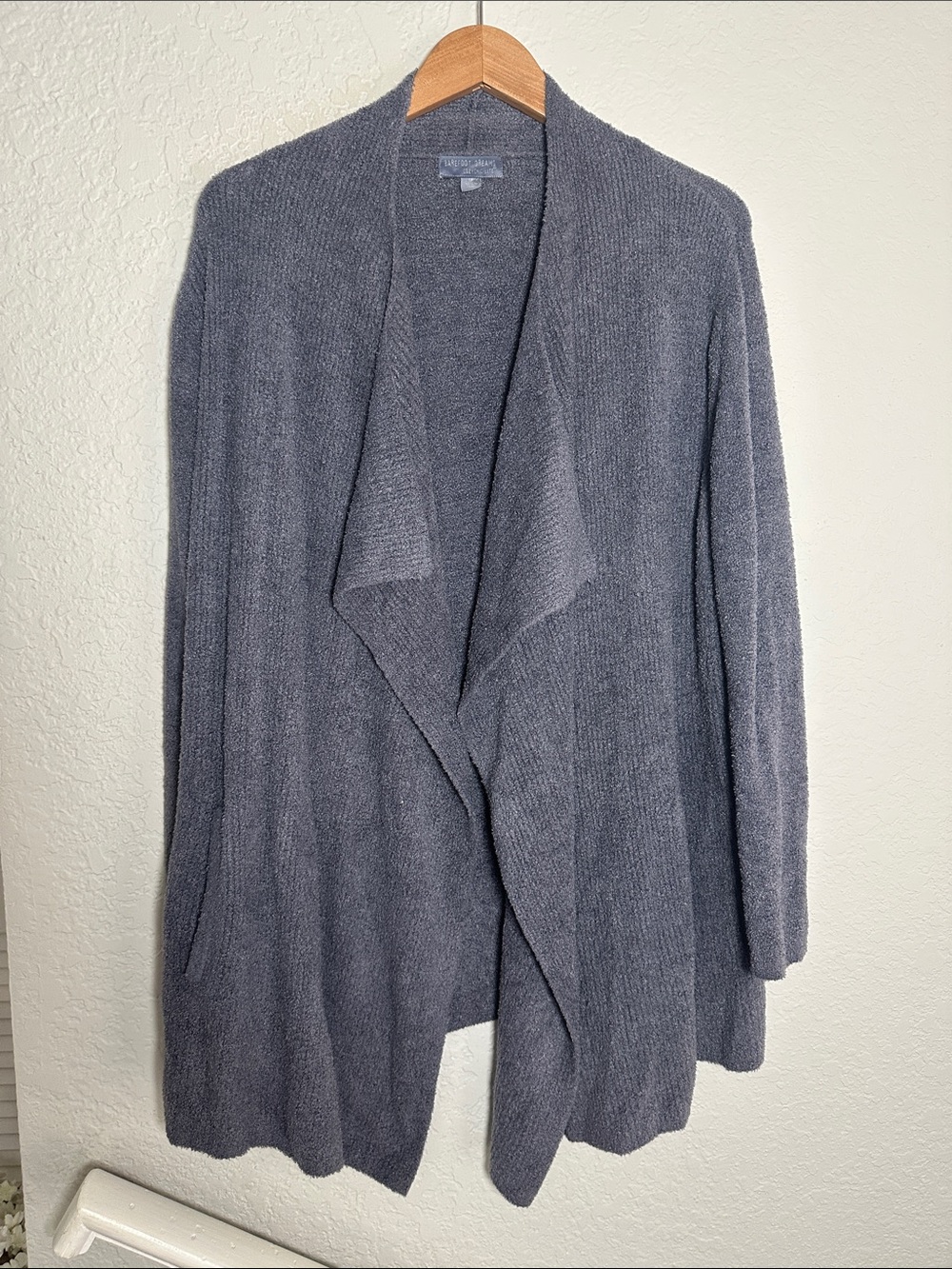 Barefoot Dreams CozyChic Lite Blue Gray Drape Front Cardigan 1X Cozy Fall Winter